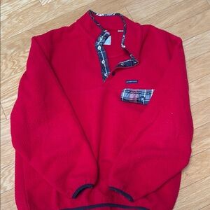 Men's Red Sweater with Plaid Accents